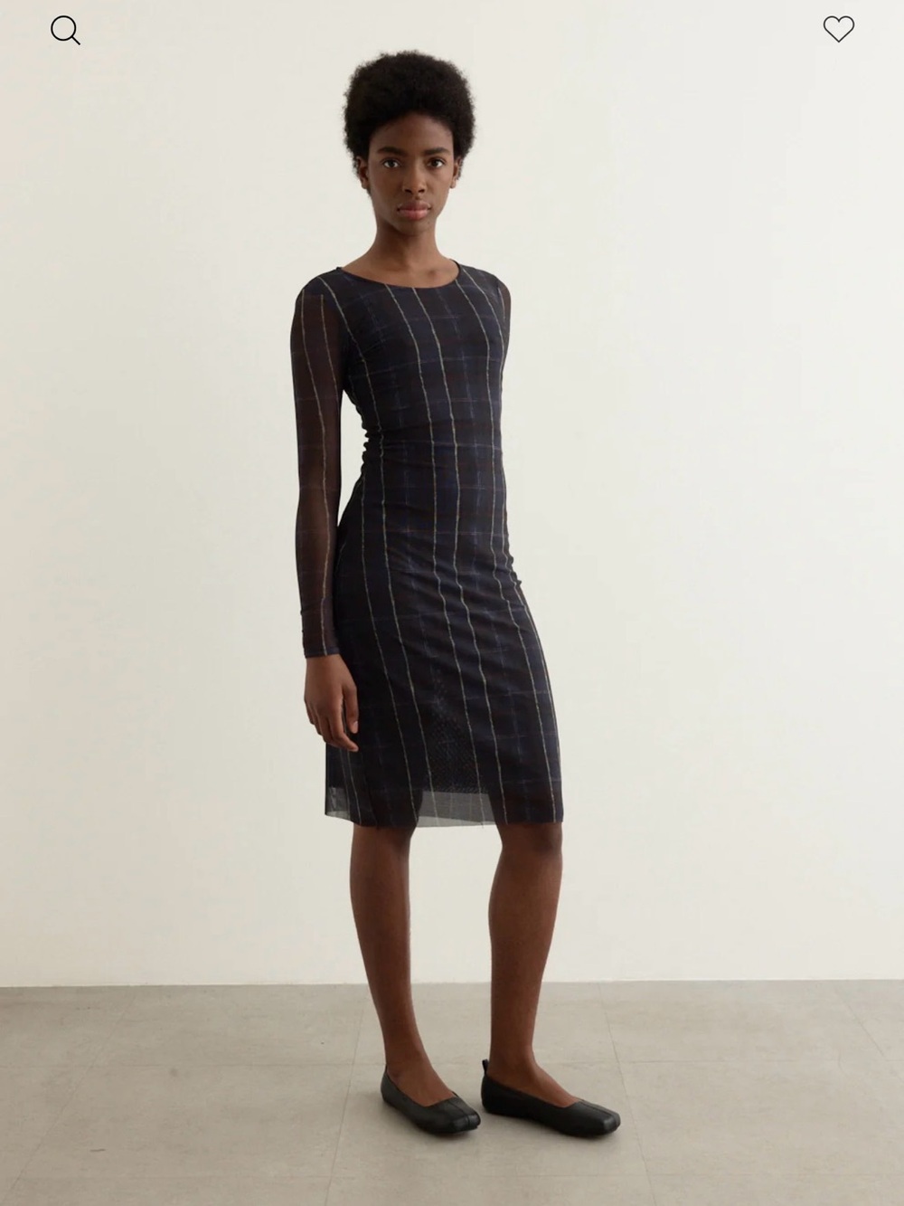 Baum und pferdgarten Sheer-Sleeve Navy Plaid Midi Body con Dress size M